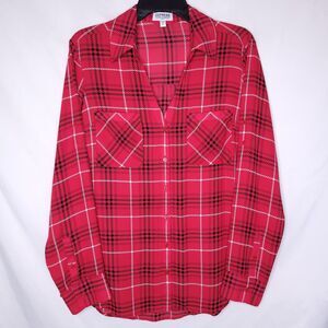 Express Portofino Shirt Womens Large Red Plaid Slim Fit